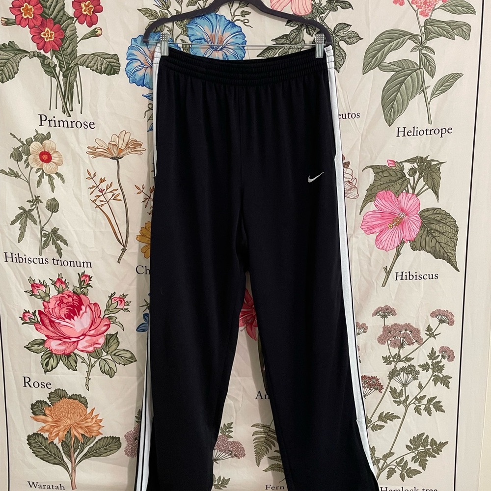 Nike Black Drawstring Vintage Sweatpants with White Stripes